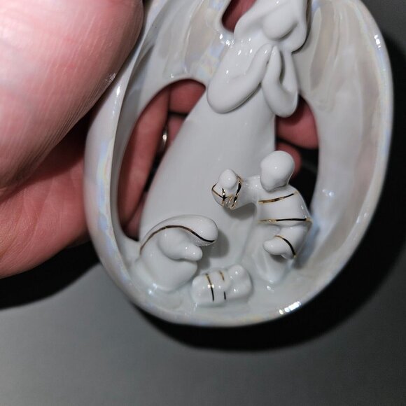 Appletree Design Angel & Holy Family Ornament Porcelain Gold Nativity Jesus Mary - Picture 7 of 9